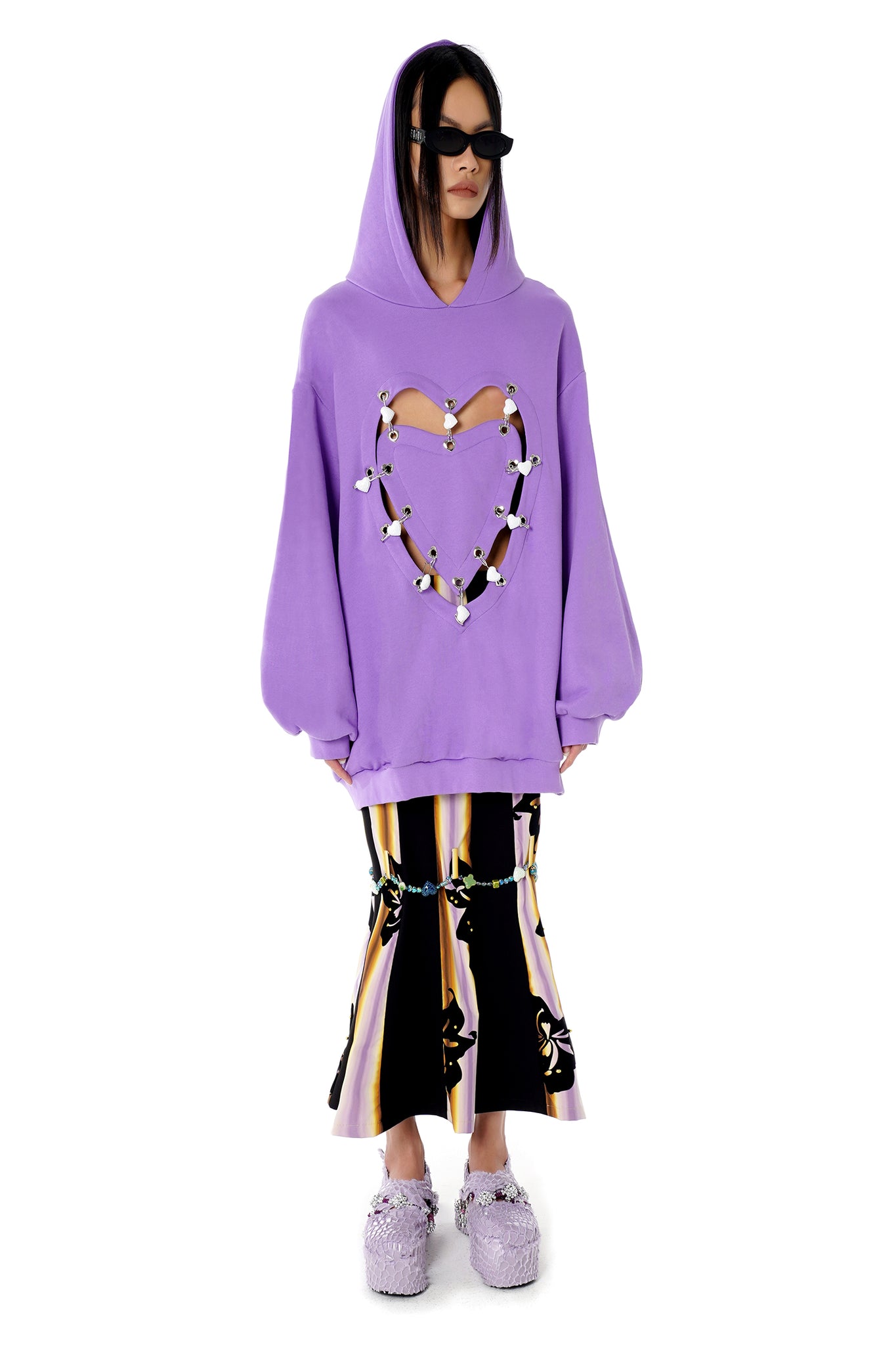 SAFTY PINS HEART SHAPE HOODIE(PURPLE)